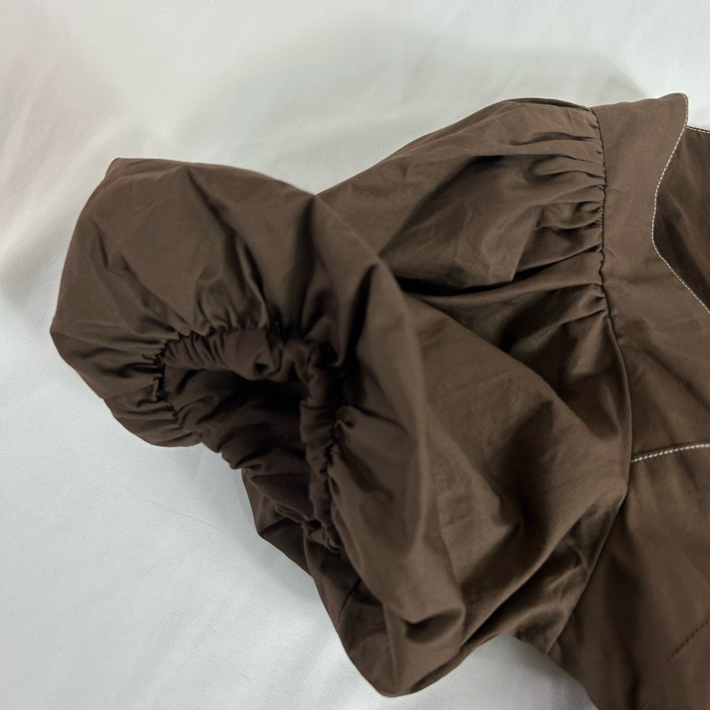 En Saison Meline Poplin Babydoll Dress Brown Puff Sleeves‎ Pockets Small NWT - Picture 13 of 15